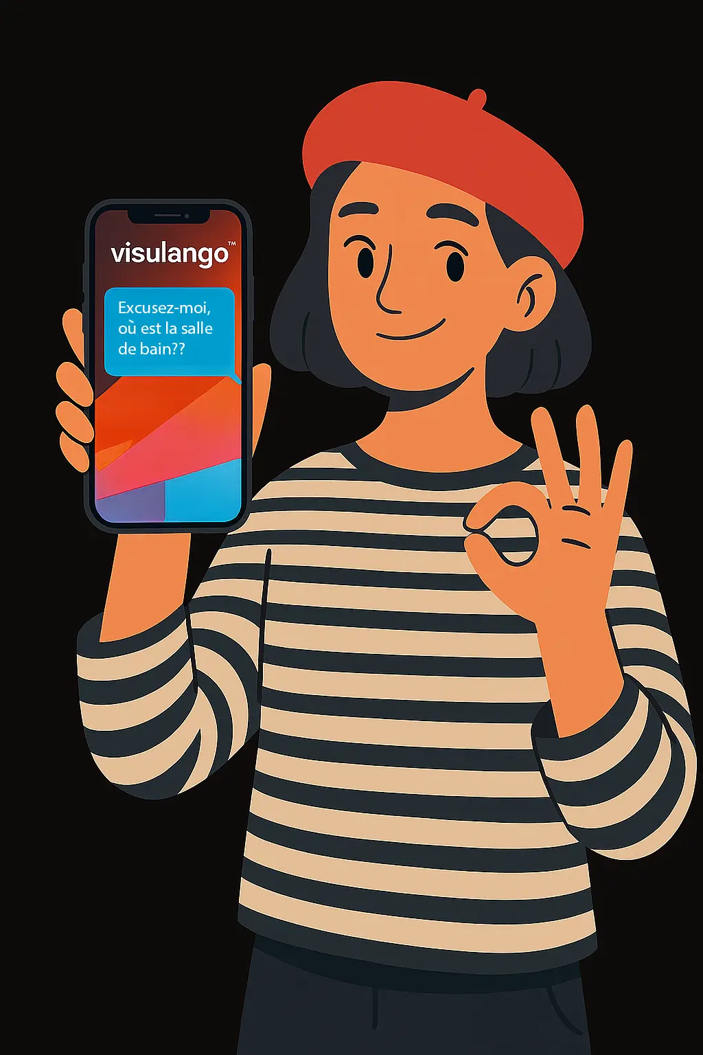 Person holding phone with Visulango app mockup